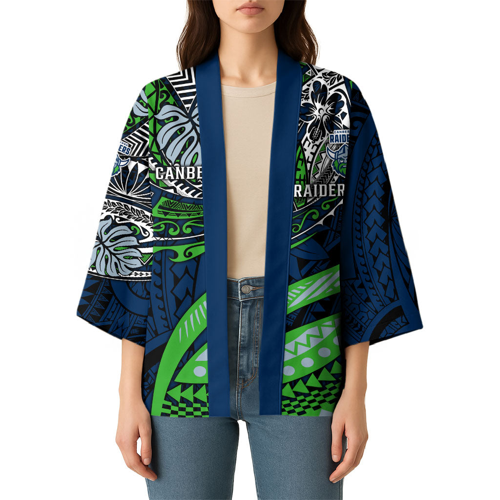 Personalised Canberra Raiders Kimono Polynesian Tribal Art Style With Viking Raider Mascot