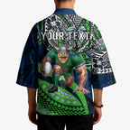 Personalised Canberra Raiders Kimono Polynesian Tribal Art Style With Viking Raider Mascot