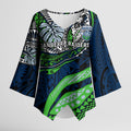 Personalised Canberra Raiders Kimono Sleeve Blouse Polynesian Tribal Art Style With Viking Raider Mascot