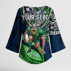 Personalised Canberra Raiders Kimono Sleeve Blouse Polynesian Tribal Art Style With Viking Raider Mascot