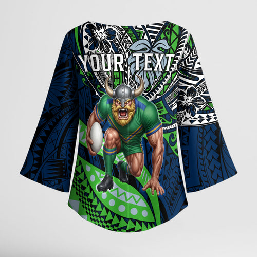 Personalised Canberra Raiders Kimono Sleeve Blouse Polynesian Tribal Art Style With Viking Raider Mascot