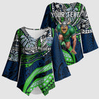 Personalised Canberra Raiders Kimono Sleeve Blouse Polynesian Tribal Art Style With Viking Raider Mascot