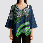 Personalised Canberra Raiders Kimono Sleeve Blouse Polynesian Tribal Art Style With Viking Raider Mascot