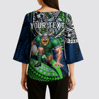 Personalised Canberra Raiders Kimono Sleeve Blouse Polynesian Tribal Art Style With Viking Raider Mascot