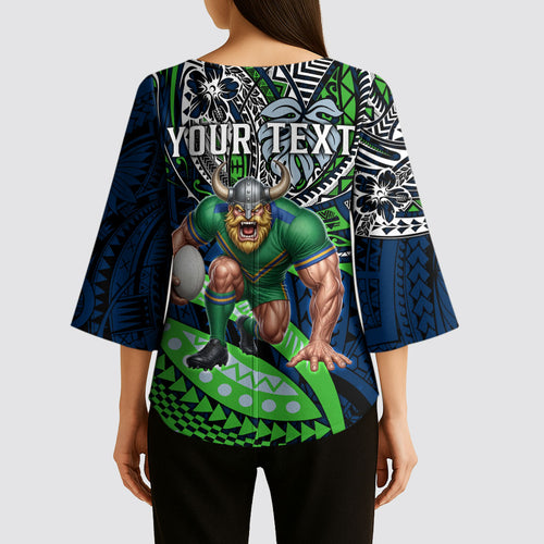 Personalised Canberra Raiders Kimono Sleeve Blouse Polynesian Tribal Art Style With Viking Raider Mascot