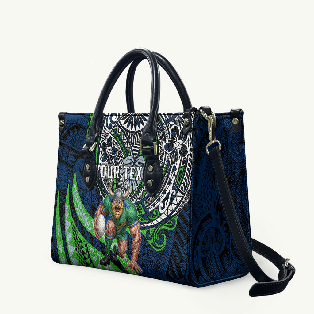 Personalised Canberra Raiders Leather Bag Polynesian Tribal Art Style With Viking Raider Mascot