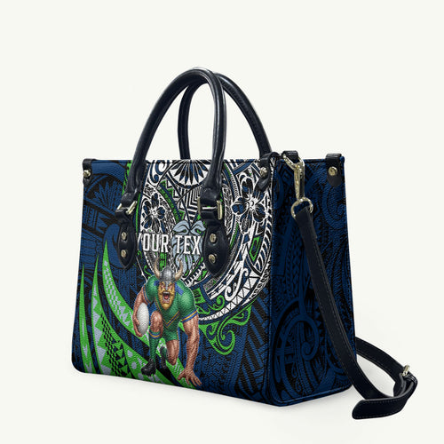 Personalised Canberra Raiders Leather Bag Polynesian Tribal Art Style With Viking Raider Mascot
