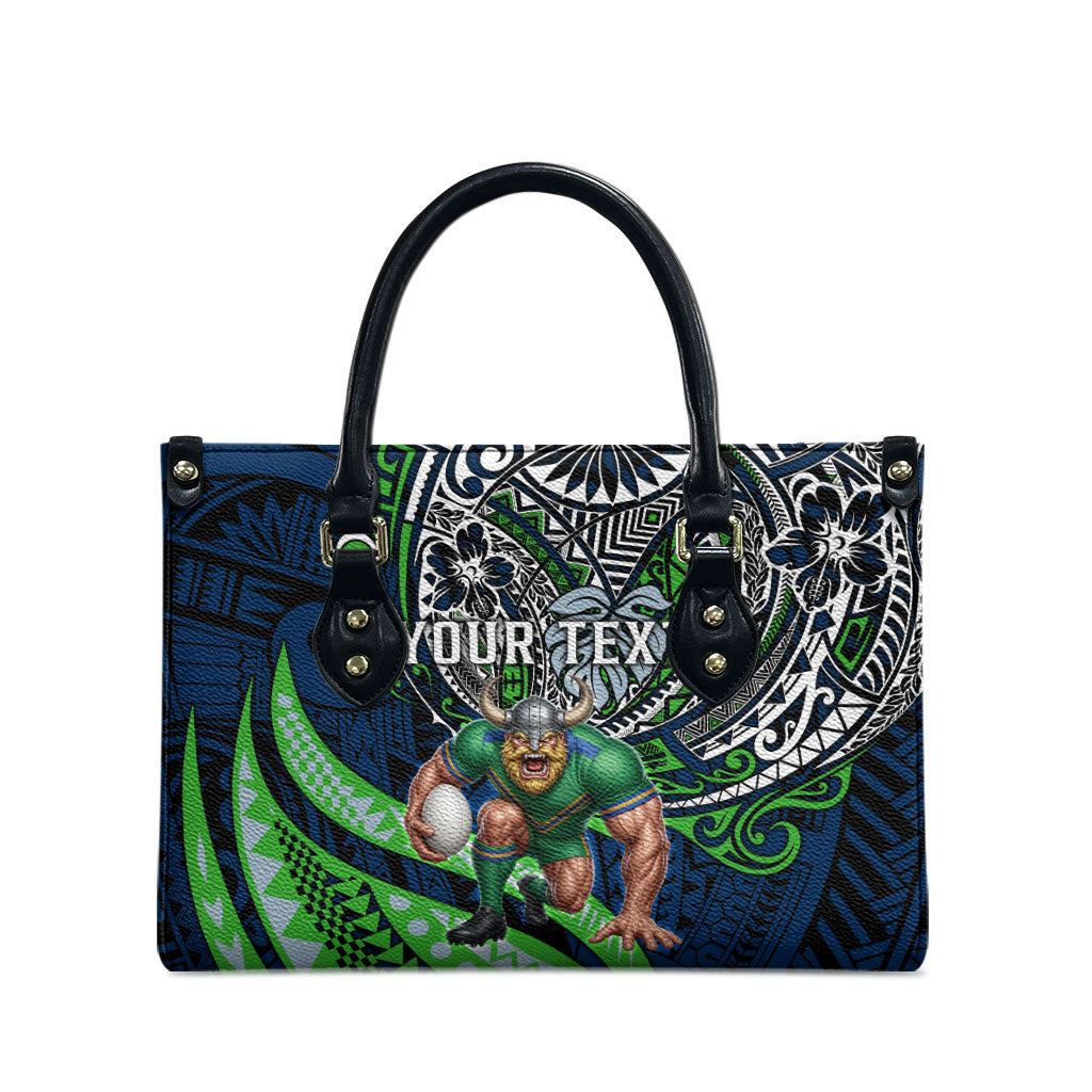 Personalised Canberra Raiders Leather Bag Polynesian Tribal Art Style With Viking Raider Mascot