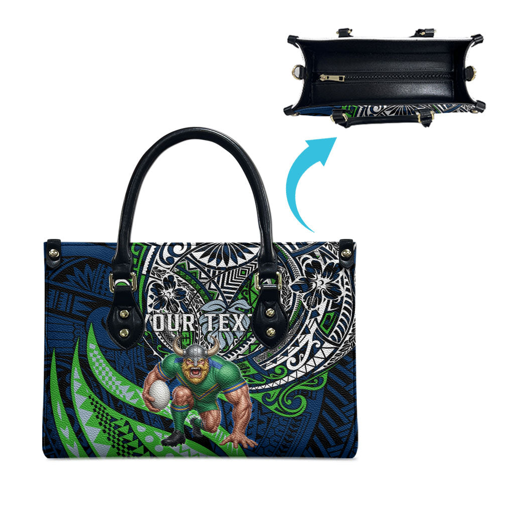 Personalised Canberra Raiders Leather Bag Polynesian Tribal Art Style With Viking Raider Mascot