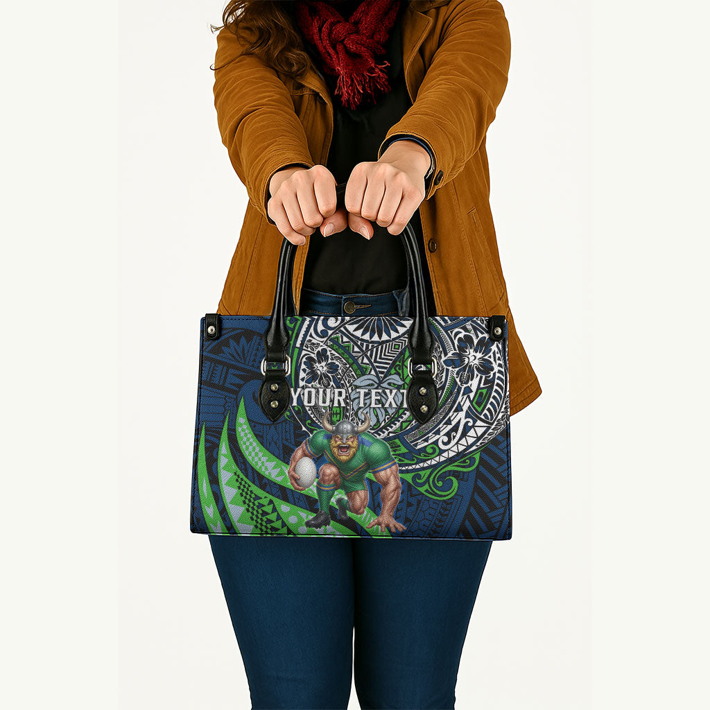 Personalised Canberra Raiders Leather Bag Polynesian Tribal Art Style With Viking Raider Mascot