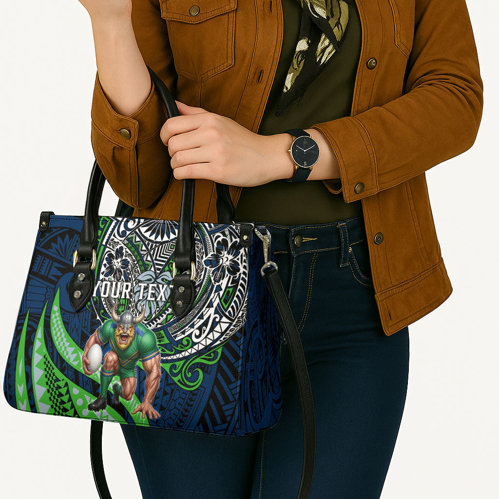 Personalised Canberra Raiders Leather Bag Polynesian Tribal Art Style With Viking Raider Mascot