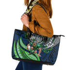 Personalised Canberra Raiders Leather Tote Bag Polynesian Tribal Art Style With Viking Raider Mascot