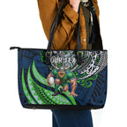 Personalised Canberra Raiders Leather Tote Bag Polynesian Tribal Art Style With Viking Raider Mascot