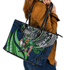 Personalised Canberra Raiders Leather Tote Bag Polynesian Tribal Art Style With Viking Raider Mascot