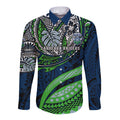 Personalised Canberra Raiders Long Sleeve Button Shirt Polynesian Tribal Art Style With Viking Raider Mascot