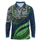 Personalised Canberra Raiders Long Sleeve Polo Shirt Polynesian Tribal Art Style With Viking Raider Mascot