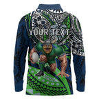 Personalised Canberra Raiders Long Sleeve Polo Shirt Polynesian Tribal Art Style With Viking Raider Mascot