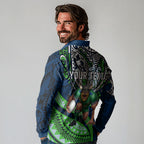 Personalised Canberra Raiders Long Sleeve Polo Shirt Polynesian Tribal Art Style With Viking Raider Mascot