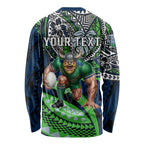 Personalised Canberra Raiders Long Sleeve Shirt Polynesian Tribal Art Style With Viking Raider Mascot