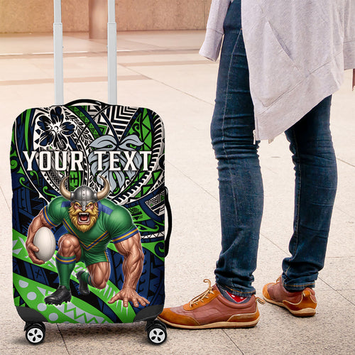 Personalised Canberra Raiders Luggage Cover Polynesian Tribal Art Style With Viking Raider Mascot