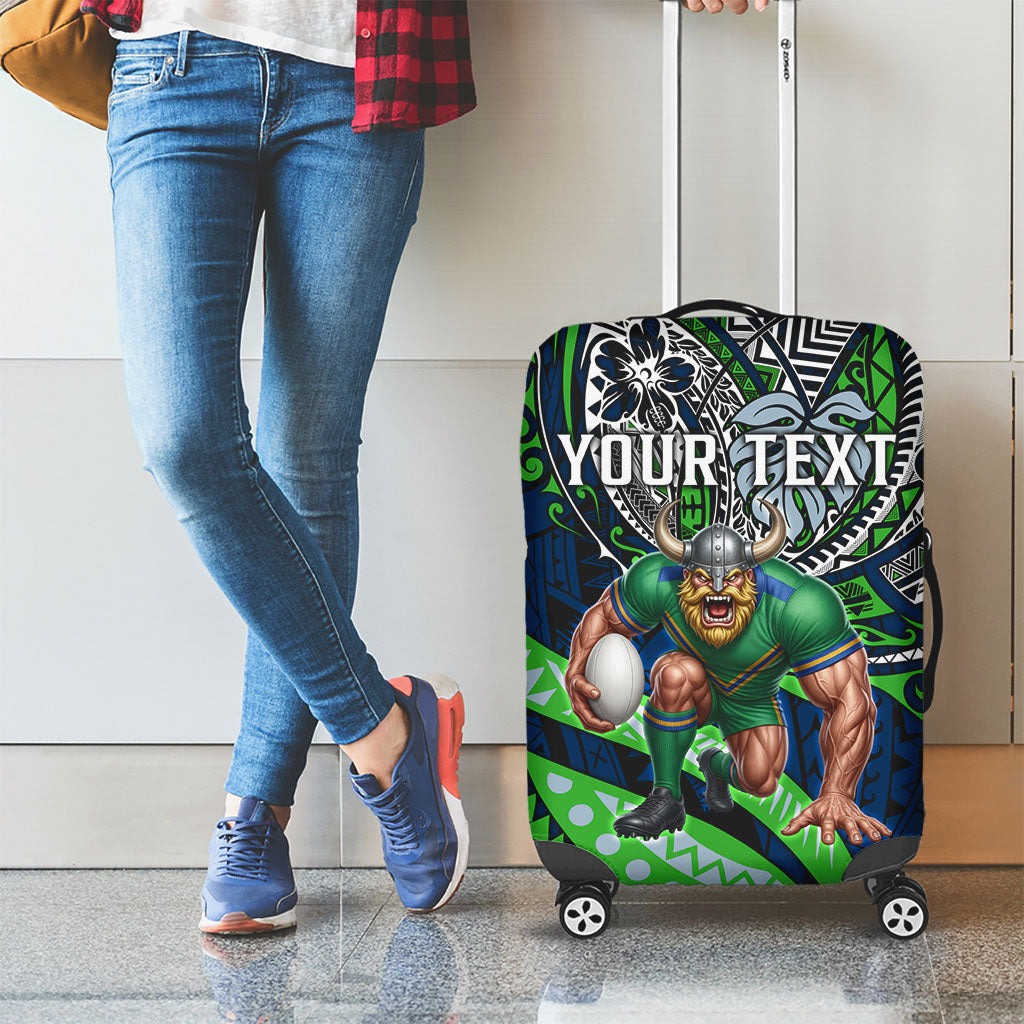 Personalised Canberra Raiders Luggage Cover Polynesian Tribal Art Style With Viking Raider Mascot