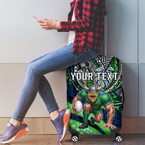 Personalised Canberra Raiders Luggage Cover Polynesian Tribal Art Style With Viking Raider Mascot