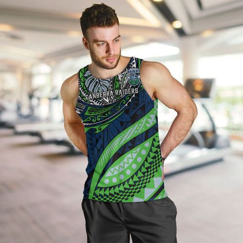Personalised Canberra Raiders Men Tank Top Polynesian Tribal Art Style With Viking Raider Mascot