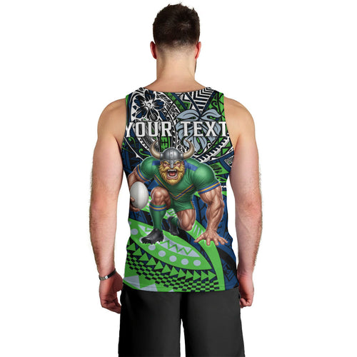 Personalised Canberra Raiders Men Tank Top Polynesian Tribal Art Style With Viking Raider Mascot