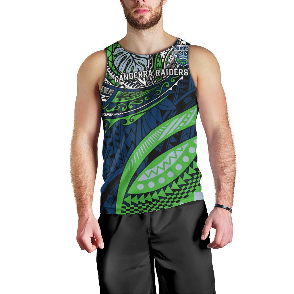 Personalised Canberra Raiders Men Tank Top Polynesian Tribal Art Style With Viking Raider Mascot