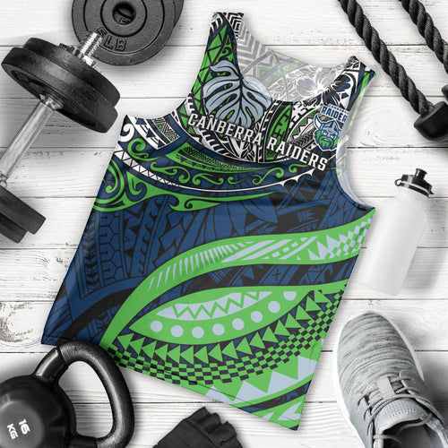 Personalised Canberra Raiders Men Tank Top Polynesian Tribal Art Style With Viking Raider Mascot