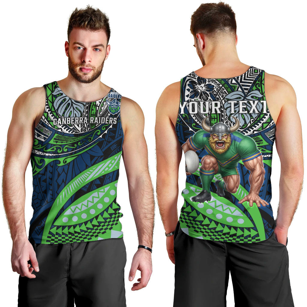 Personalised Canberra Raiders Men Tank Top Polynesian Tribal Art Style With Viking Raider Mascot