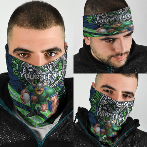 Personalised Canberra Raiders Neck Gaiter Polynesian Tribal Art Style With Viking Raider Mascot
