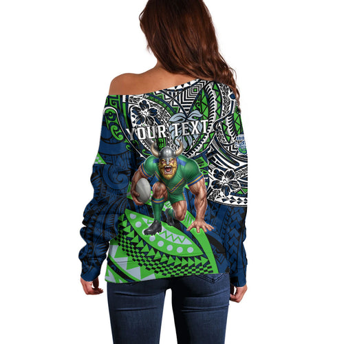 Personalised Canberra Raiders Off Shoulder Sweater Polynesian Tribal Art Style With Viking Raider Mascot