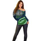Personalised Canberra Raiders Off Shoulder Sweater Polynesian Tribal Art Style With Viking Raider Mascot
