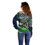 Personalised Canberra Raiders Off Shoulder Sweater Polynesian Tribal Art Style With Viking Raider Mascot