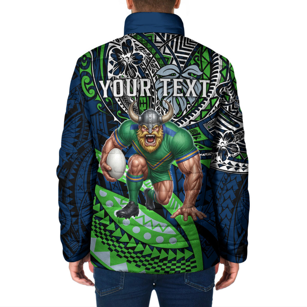 Personalised Canberra Raiders Padded Jacket Polynesian Tribal Art Style With Viking Raider Mascot
