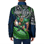 Personalised Canberra Raiders Padded Jacket Polynesian Tribal Art Style With Viking Raider Mascot