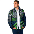 Personalised Canberra Raiders Padded Jacket Polynesian Tribal Art Style With Viking Raider Mascot