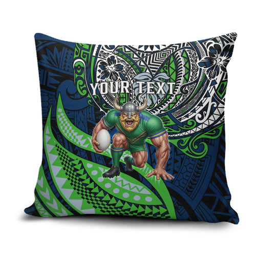 Personalised Canberra Raiders Pillow Cover Polynesian Tribal Art Style With Viking Raider Mascot