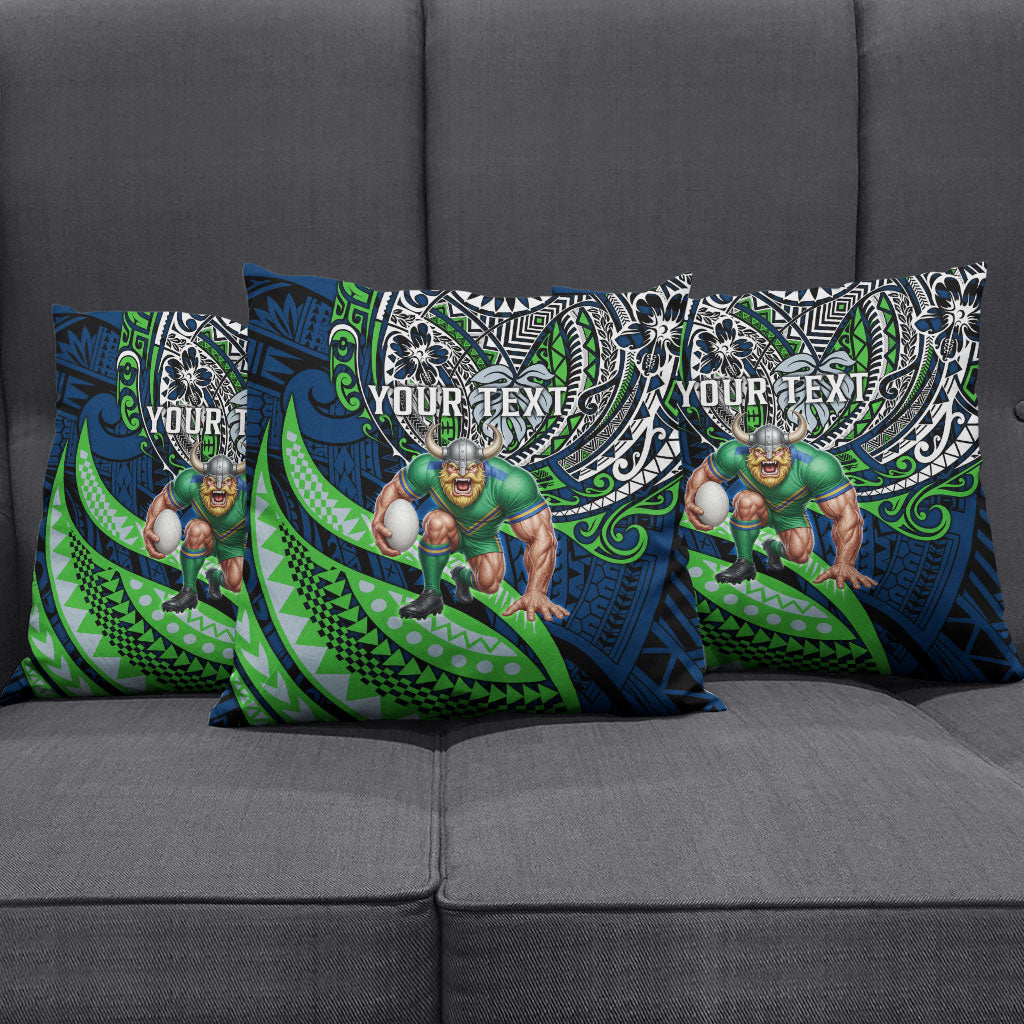 Personalised Canberra Raiders Pillow Cover Polynesian Tribal Art Style With Viking Raider Mascot