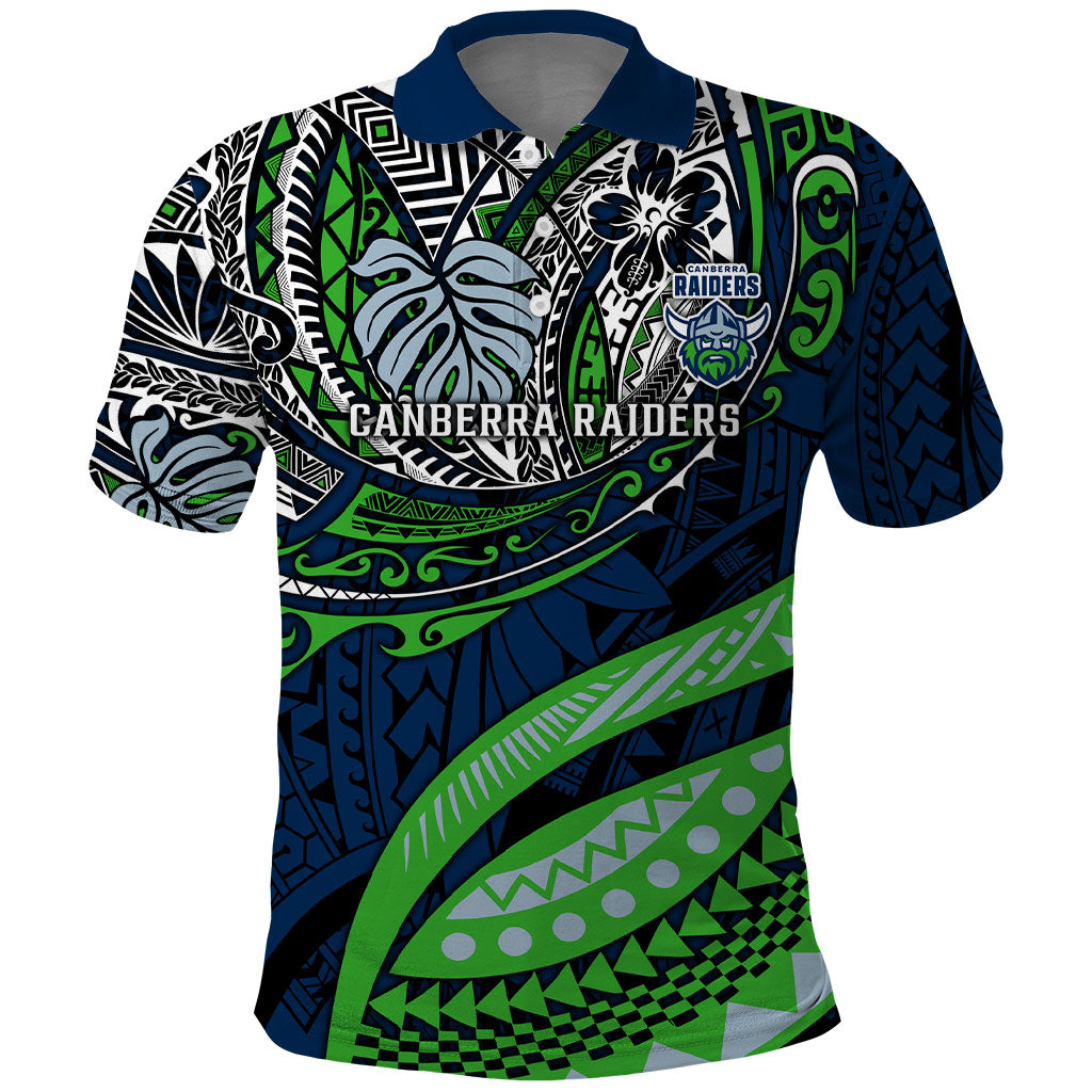 Personalised Canberra Raiders Polo Shirt Polynesian Tribal Art Style With Viking Raider Mascot