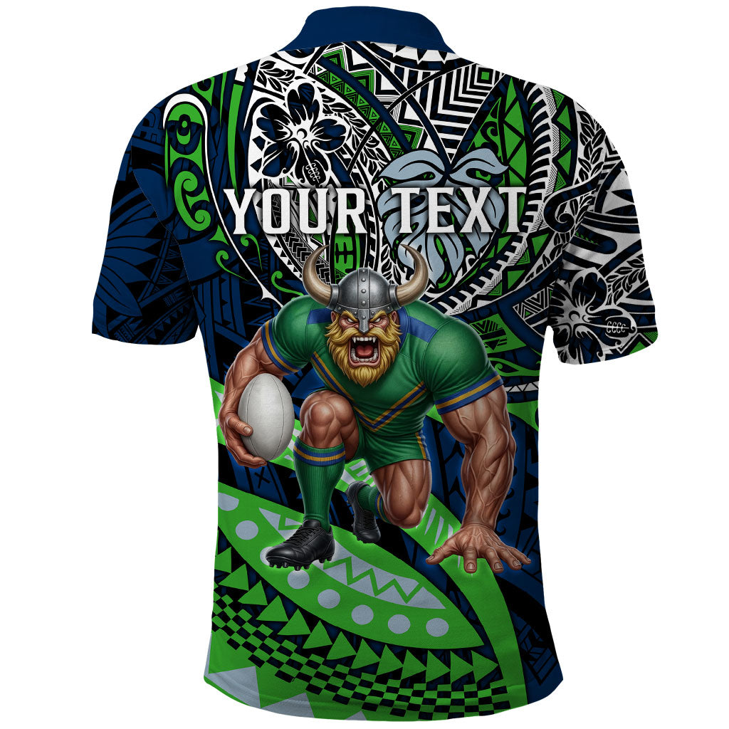 Personalised Canberra Raiders Polo Shirt Polynesian Tribal Art Style With Viking Raider Mascot