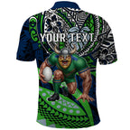 Personalised Canberra Raiders Polo Shirt Polynesian Tribal Art Style With Viking Raider Mascot