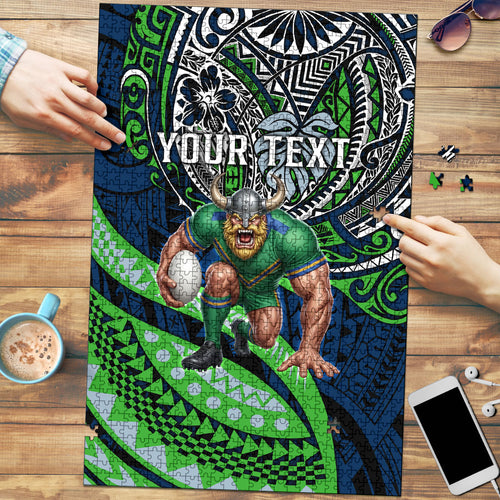 Personalised Canberra Raiders Puzzle Polynesian Tribal Art Style With Viking Raider Mascot
