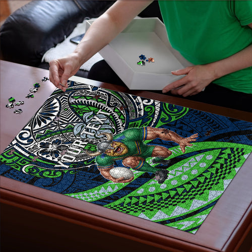 Personalised Canberra Raiders Puzzle Polynesian Tribal Art Style With Viking Raider Mascot