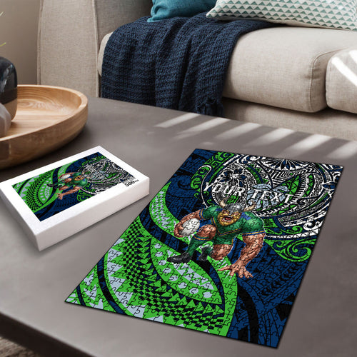 Personalised Canberra Raiders Puzzle Polynesian Tribal Art Style With Viking Raider Mascot