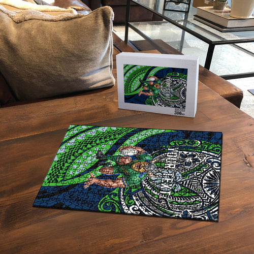 Personalised Canberra Raiders Puzzle Polynesian Tribal Art Style With Viking Raider Mascot