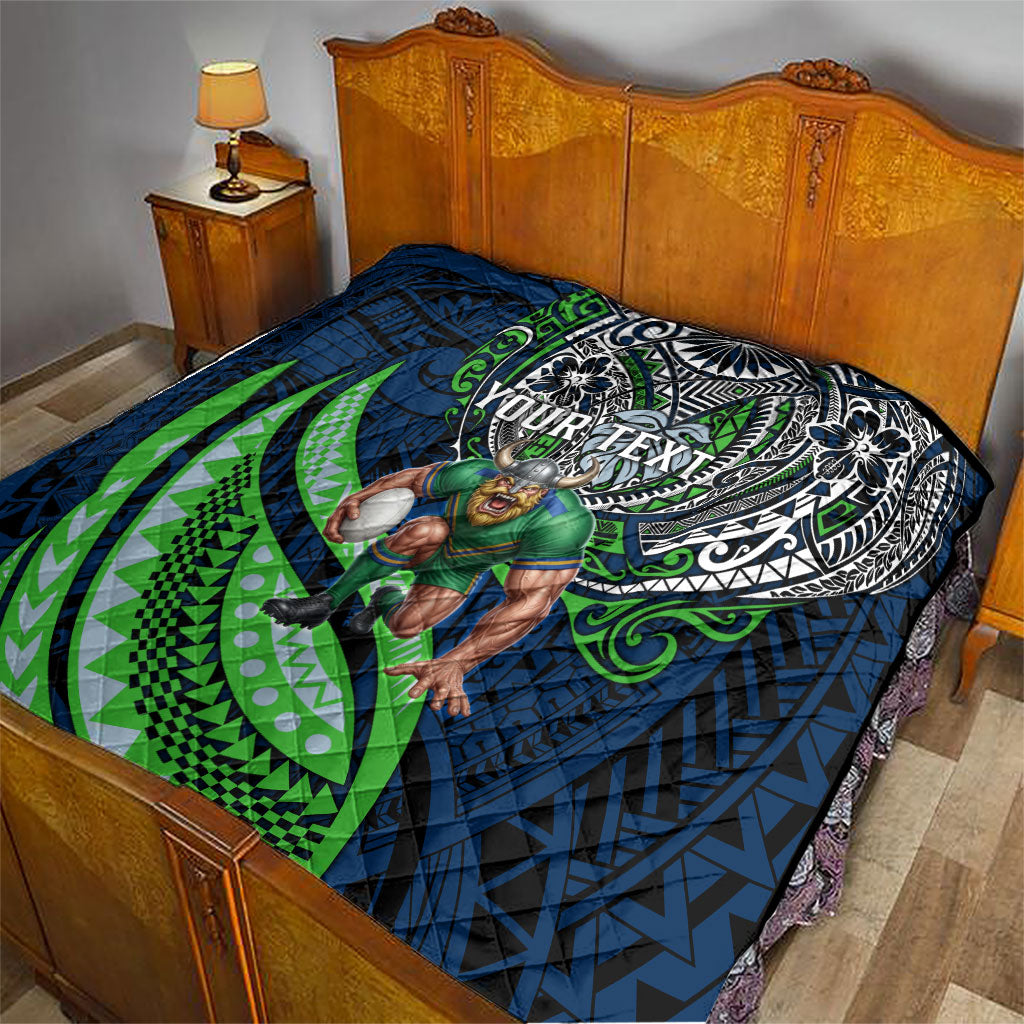 Personalised Canberra Raiders Quilt Polynesian Tribal Art Style With Viking Raider Mascot
