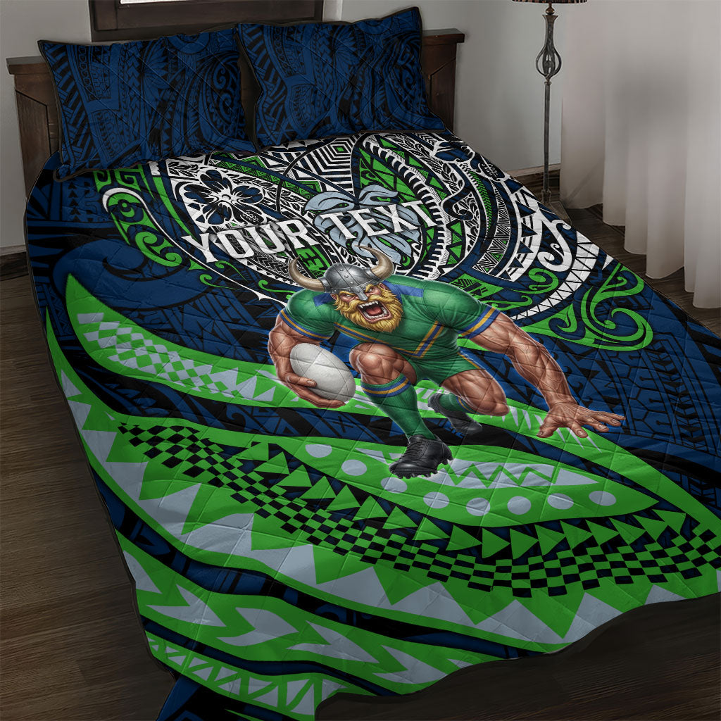 Personalised Canberra Raiders Quilt Bed Set Polynesian Tribal Art Style With Viking Raider Mascot