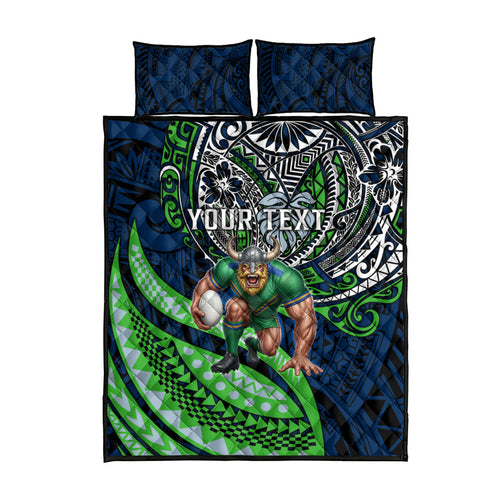 Personalised Canberra Raiders Quilt Bed Set Polynesian Tribal Art Style With Viking Raider Mascot